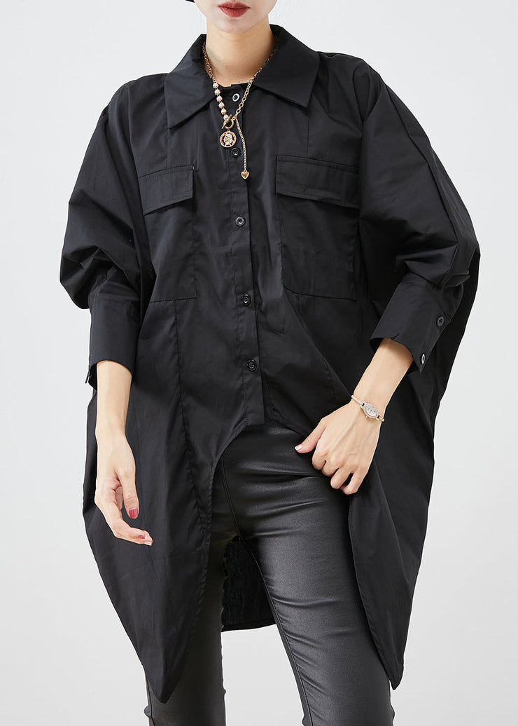 Plus Size Black Oversized Low High Design Cotton Shirts Fall