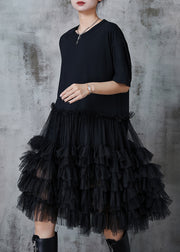 Plus Size Black Oversized Patchwork Cotton Dresses Summer