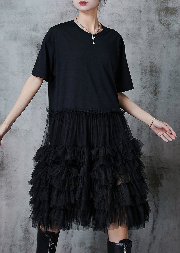 Plus Size Black Oversized Patchwork Cotton Dresses Summer
