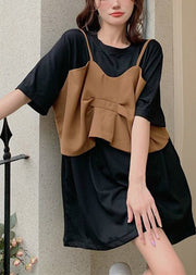 Plus Size Black Oversized Patchwork Cotton Maxi Dresses Summer