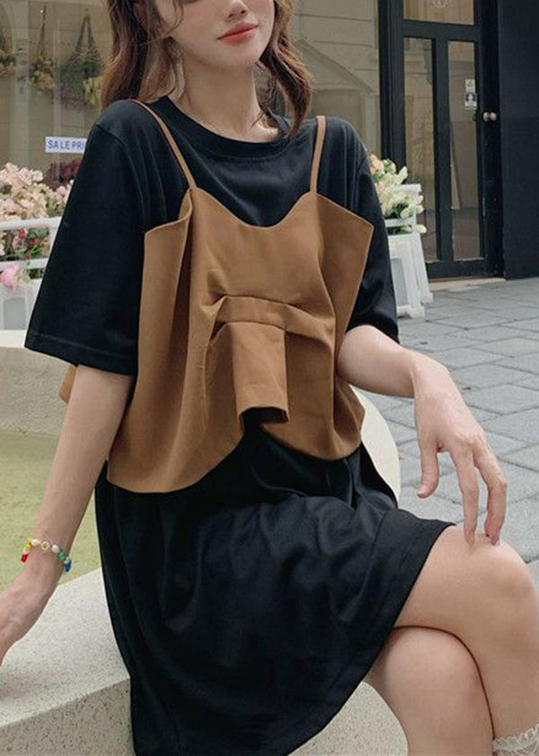 Plus Size Black Oversized Patchwork Cotton Maxi Dresses Summer