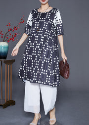 Plus Size Black Oversized Patchwork Dot Chiffon Dresses Summer