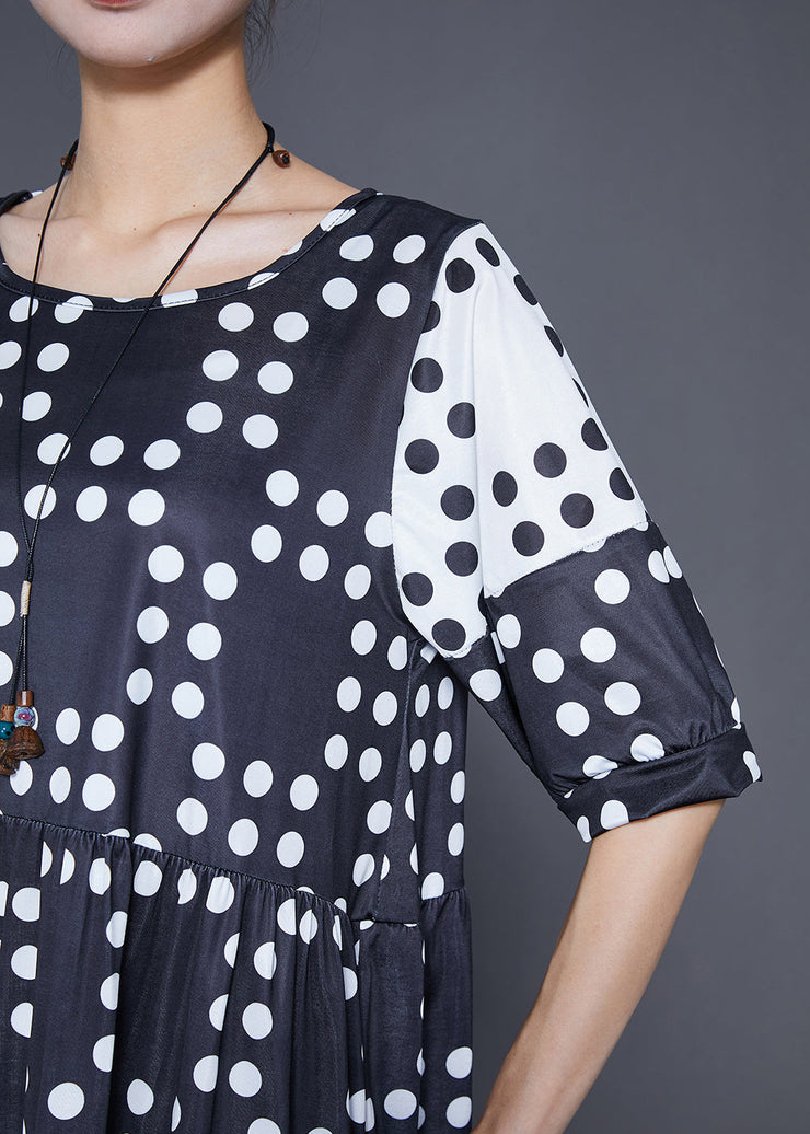 Plus Size Black Oversized Patchwork Dot Chiffon Dresses Summer