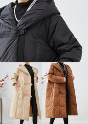 Plus Size Black Oversized Patchwork Duck Down Jacket In Winter