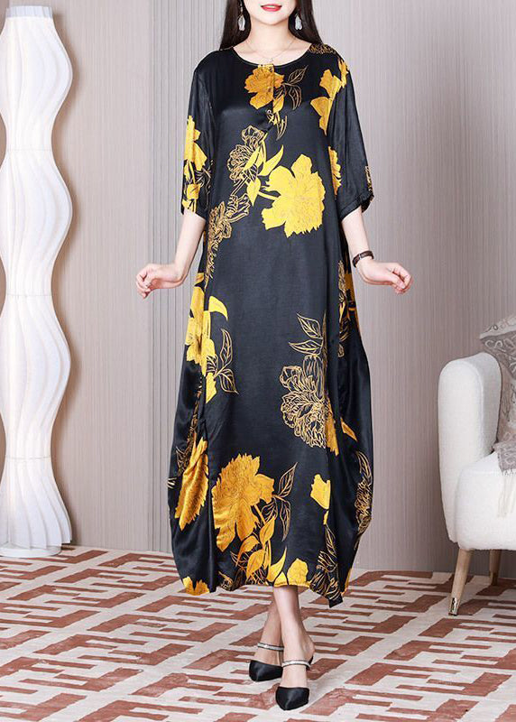 Plus Size Black Oversized Patchwork Print Silk Party Dress Summer