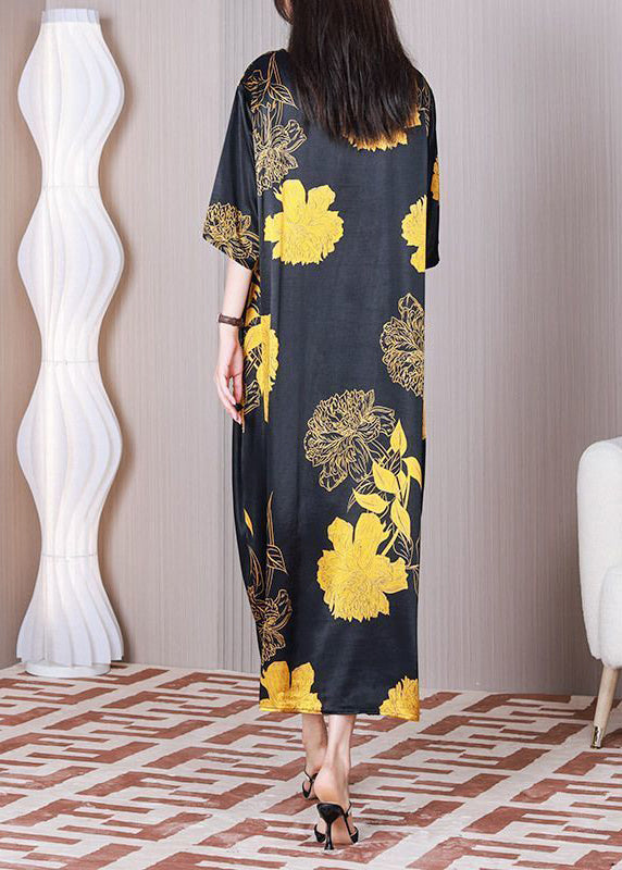 Plus Size Black Oversized Patchwork Print Silk Party Dress Summer