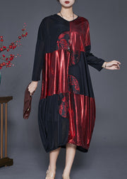 Plus Size Black Oversized Patchwork Silk Holiday Dress Spring