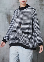 Plus Size Black Oversized Plaid Cotton Sweatshirt Spring