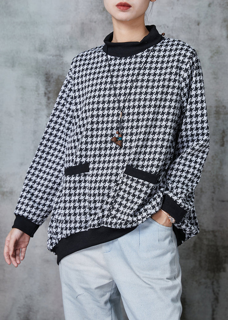 Plus Size Black Oversized Plaid Cotton Sweatshirt Spring