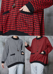 Plus Size Black Oversized Plaid Cotton Sweatshirt Spring