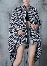 Plus Size Black Oversized Plaid Cotton Trench Coats Spring