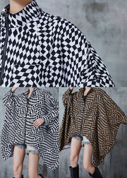 Plus Size Black Oversized Plaid Cotton Trench Coats Spring