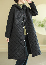 Plus Size Black Oversized Plaid Fine Cotton Filled Puffer Jacket Winter