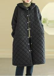 Plus Size Black Oversized Plaid Fine Cotton Filled Puffer Jacket Winter