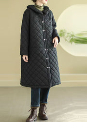 Plus Size Black Oversized Plaid Fine Cotton Filled Puffer Jacket Winter