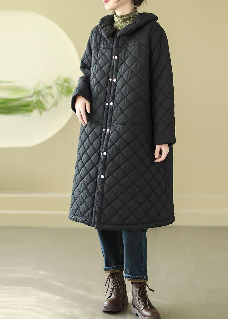 Plus Size Black Oversized Plaid Fine Cotton Filled Puffer Jacket Winter