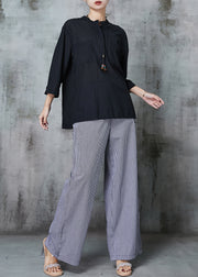 Plus Size Black Oversized Plaid Linen 2 Piece Outfit Spring