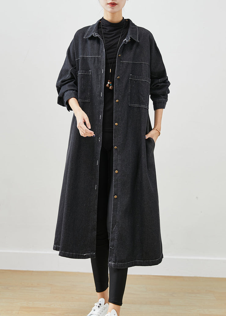 Plus Size Black Oversized Pockets Cotton Coats Fall