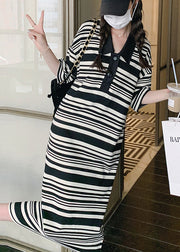 Plus Size Black Oversized Striped Cotton Dresses Summer