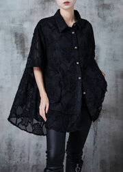 Plus Size Black Oversized Tasseled Chiffon Top Summer