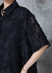 Plus Size Black Oversized Tasseled Chiffon Top Summer