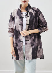 Plus Size Black Oversized Tie Dye Spandex Shirts Fall