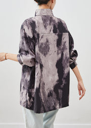 Plus Size Black Oversized Tie Dye Spandex Shirts Fall