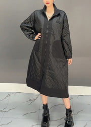 Plus Size Black Peter Pan Collar Embroidered Plaid Pockets Long Parka Winter