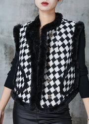 Plus Size Black Plaid Warm Fleece Vests Spring