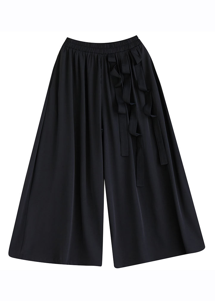 Plus Size Black Pockets Elastic Waist Crop Pants Skirt