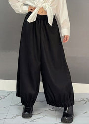 Plus Size Black Pockets Solid Wide Leg Pants Spring