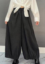 Plus Size Black Pockets Solid Wide Leg Pants Spring