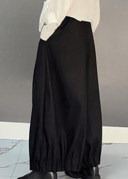 Plus Size Black Pockets Solid Wide Leg Pants Spring