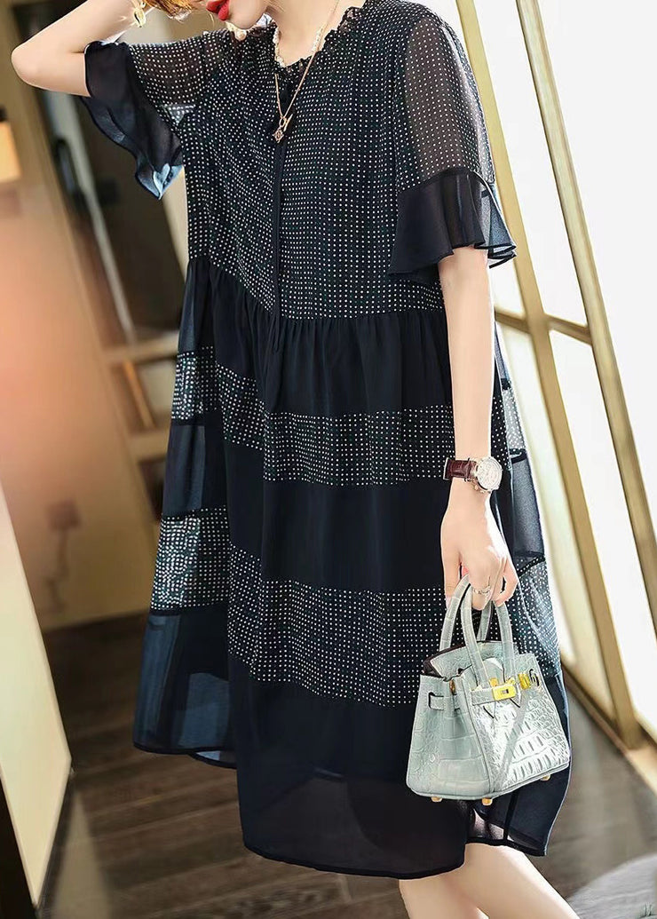 Plus Size Black Print Chiffon Maxi Dress Summer