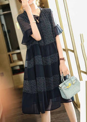 Plus Size Black Print Chiffon Maxi Dress Summer