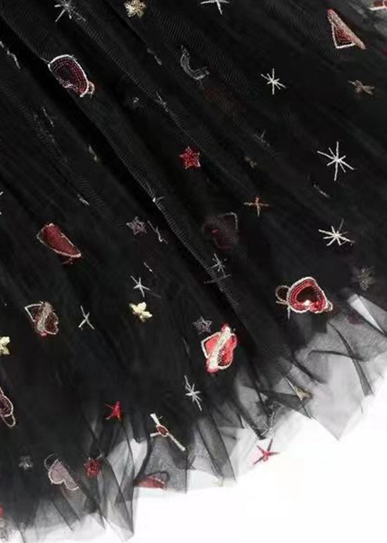 Plus Size Black Print High Waist Exra Large Hem Tulle Skirts Spring