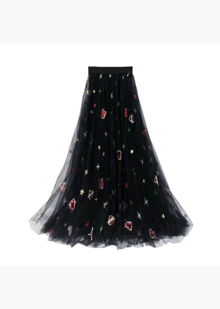 Plus Size Black Print High Waist Exra Large Hem Tulle Skirts Spring