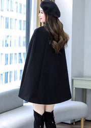 Plus Size Black Rivet Button Thick Woolen Cape Coat Sleeveless