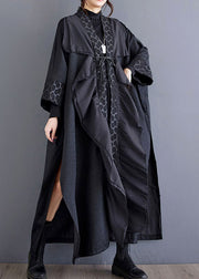 Plus Size Black Ruffled Asymmetrical Patchwork Cotton Trench Spring