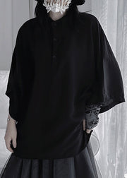 Plus Size Black Stand Collar Button Shirt Long Sleeve