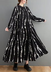 Plus Size Black Stand Collar Print Button Maxi Shirts Dresses Fall