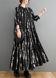 Plus Size Black Stand Collar Print Button Maxi Shirts Dresses Fall