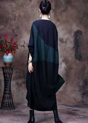 Plus Size Black V Neck Embroideried Patchwork Wrinkled Silk Dresses Long Sleeve