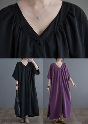 Plus Size Black V Neck Wrinkled Maxi Dresses Summer