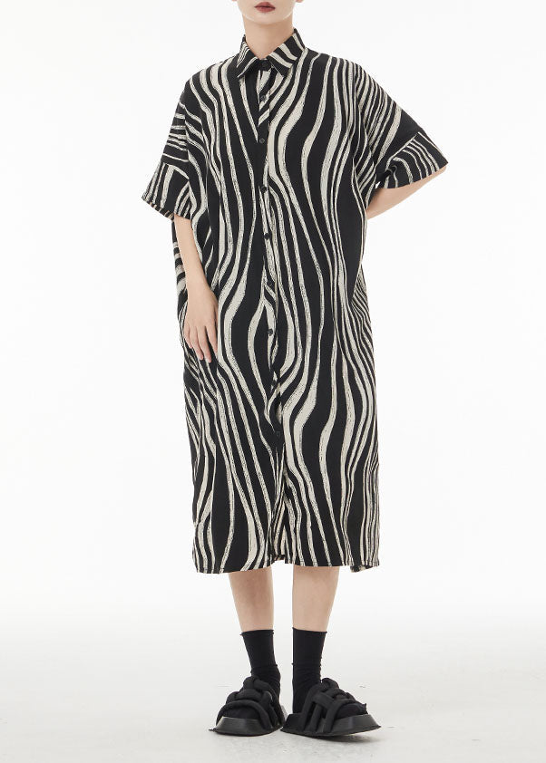 Plus Size Black Zebra Pattern Oversized Cotton Shirt Dress Summer