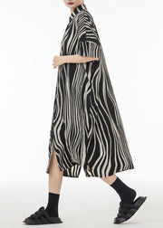 Plus Size Black Zebra Pattern Oversized Cotton Shirt Dress Summer