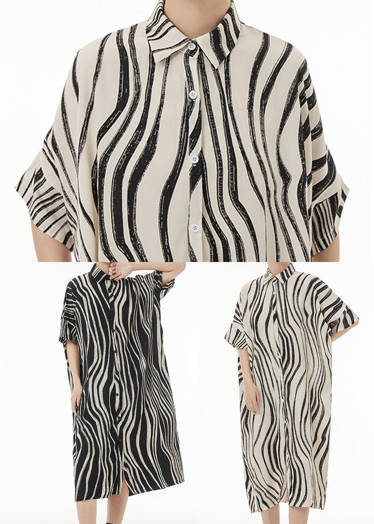 Plus Size Black Zebra Pattern Oversized Cotton Shirt Dress Summer