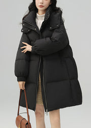 Plus Size Black Zippered Pockets Patchwork Duck Down Coat Winter