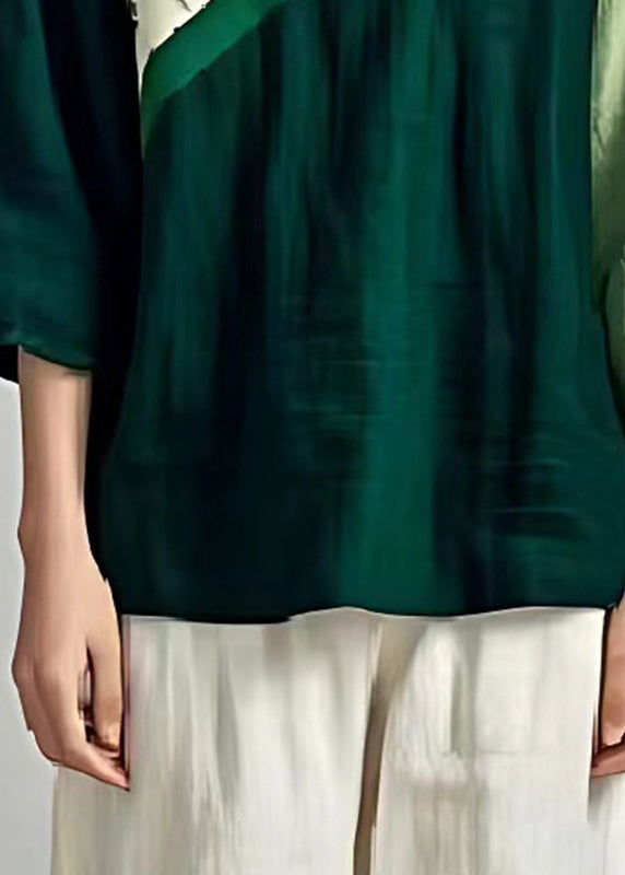 Plus Size Blackish Green Oversized Patchwork Linen Shirts Summer