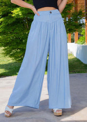 Plus Size Blue High Waist Patchwork Wrinkled Denim Wide Leg Pants Summer